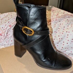 ASOS Black Heeled Boots with Gold Accent